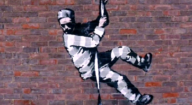 A still from the Banksy video shows the work