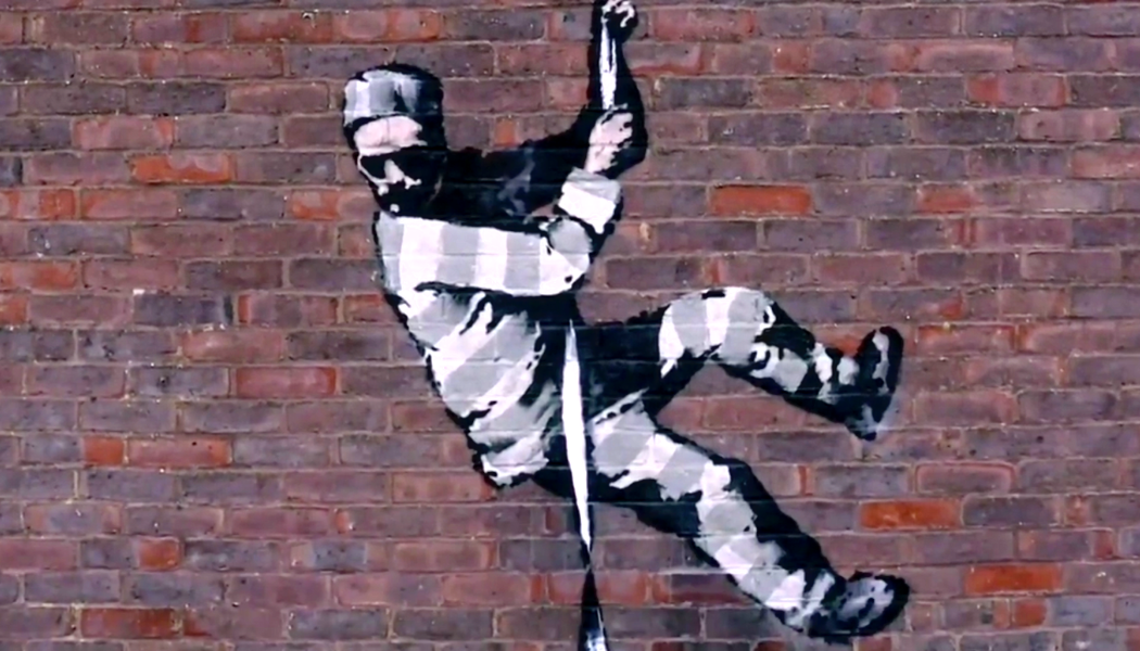 A still from the Banksy video shows the work