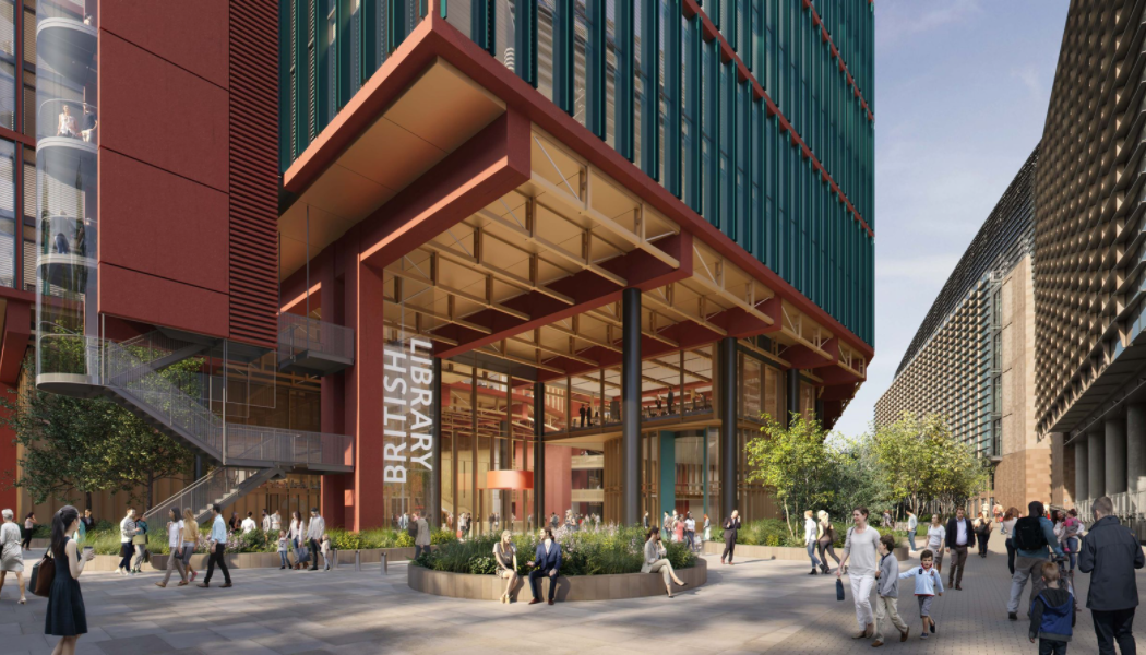 Exterior visualisation - view of the commercial entrance to the extension. Image © Rogers Stirk Harbour + Partners